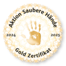 Goldenes Siegel Aktion Saubere Hände 2024, 2025, Gold Zertifikat